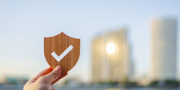 Shield icon. Housing insurance against impending loss and fire, building fire insurance concepts.