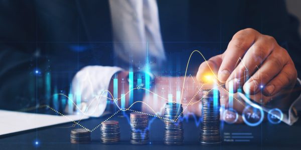 Financial investment and success market stock technology currency report.Money business financial graph diagram of coin. Financial growth data or investment market profit bar